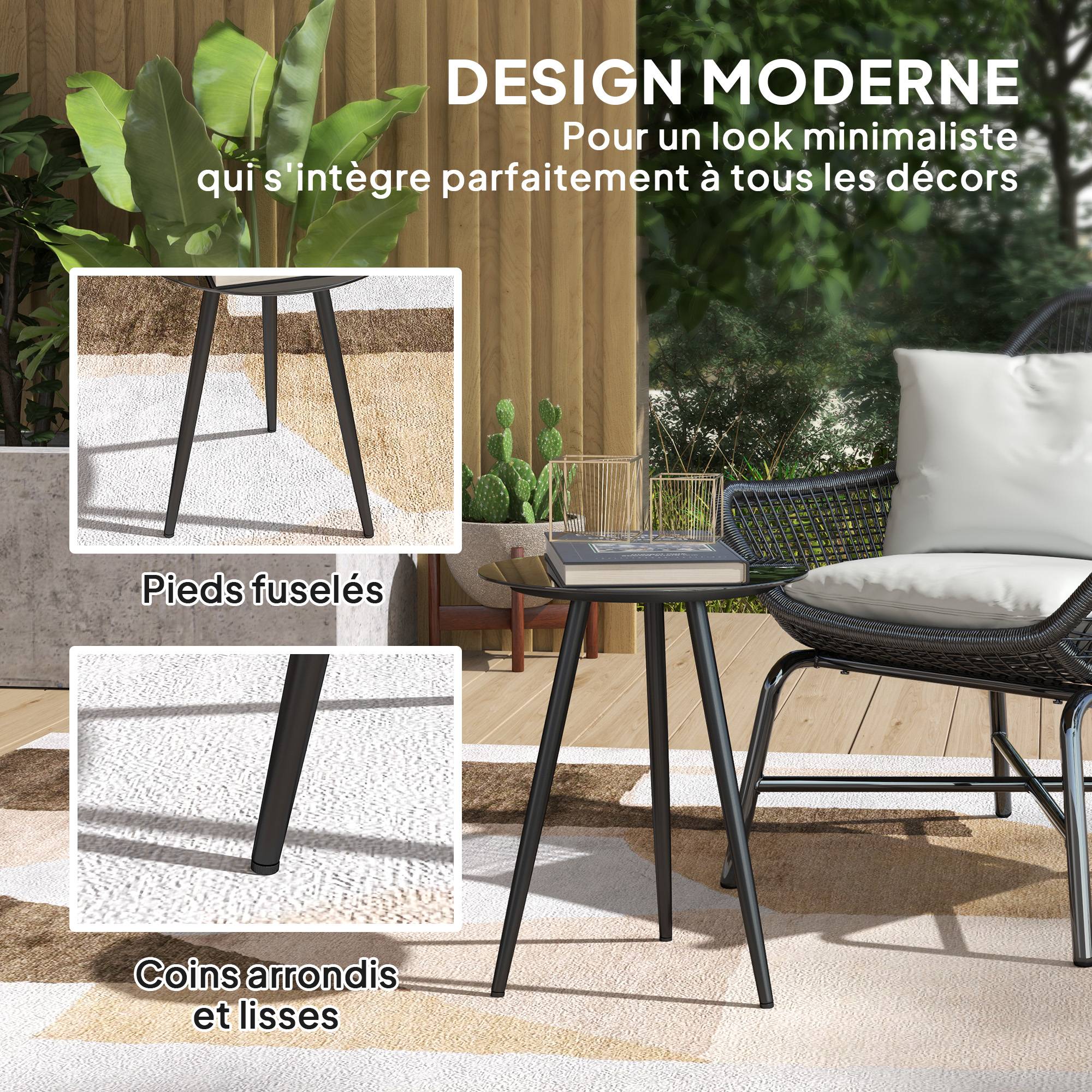 Table basse de jardin acier et verre trempé noir 40 x 40 x 50 cm - PANGIVO - Image 6