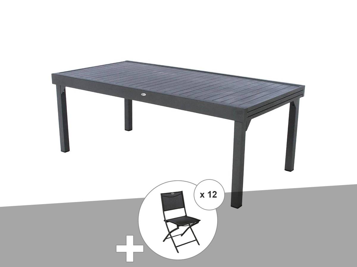Hesperide - Ensemble repas table extensible rectangulaire alu Graphite Piazza + 12 chaises Modula - Hespéride - Imagen 1