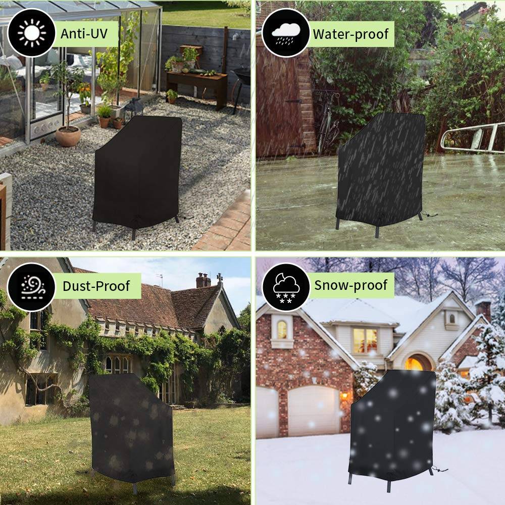 IntiMeg - Housse de Chaise de Jardin,Imperméable Housse de Protection pour Chaises de Jardin Housse pour Fauteuil Empilables,(120 x 65 x 65 x 80cm) - Noir - Image 4