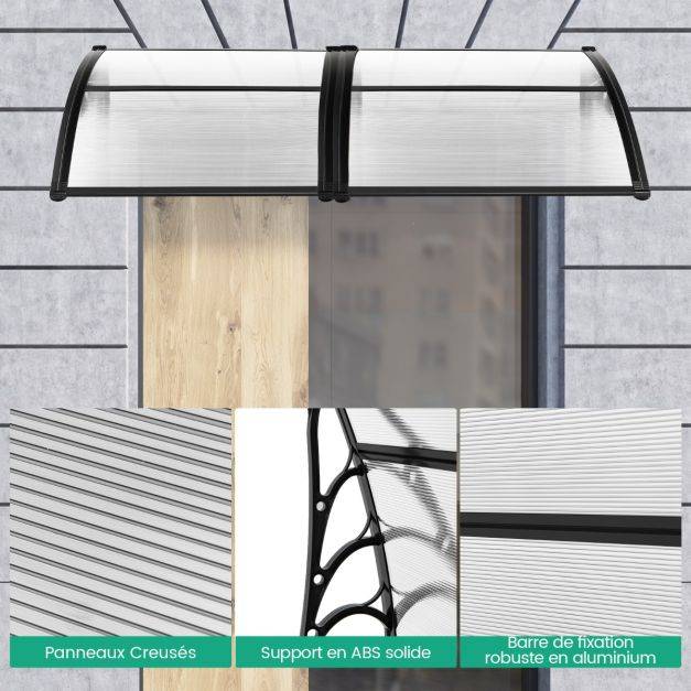 Helloshop26 - Auvent porte d'entree marquise de porte et fenêtre extérieur plaque en polycarbonate 122 cm gris transparent - Imagen 2