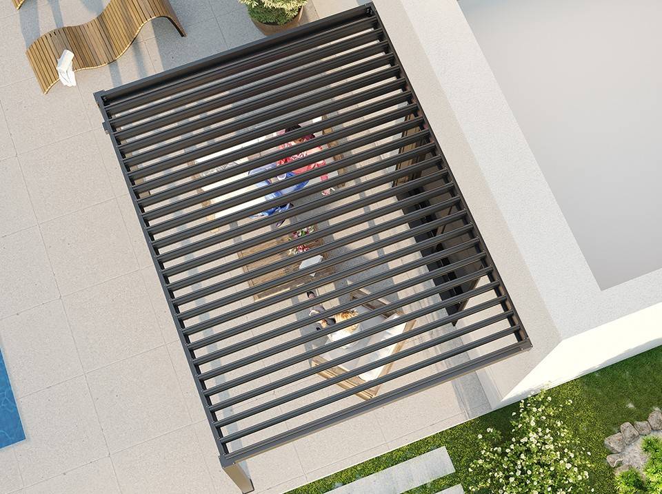 Pergola Bioclimatique Aluminium Adossee 12m² - 4x3m - Gris Anthracite - Image 2