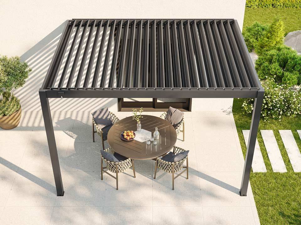 Pergola Bioclimatique Aluminium Adossee 12m² - 4x3m - Gris Anthracite - Image 7