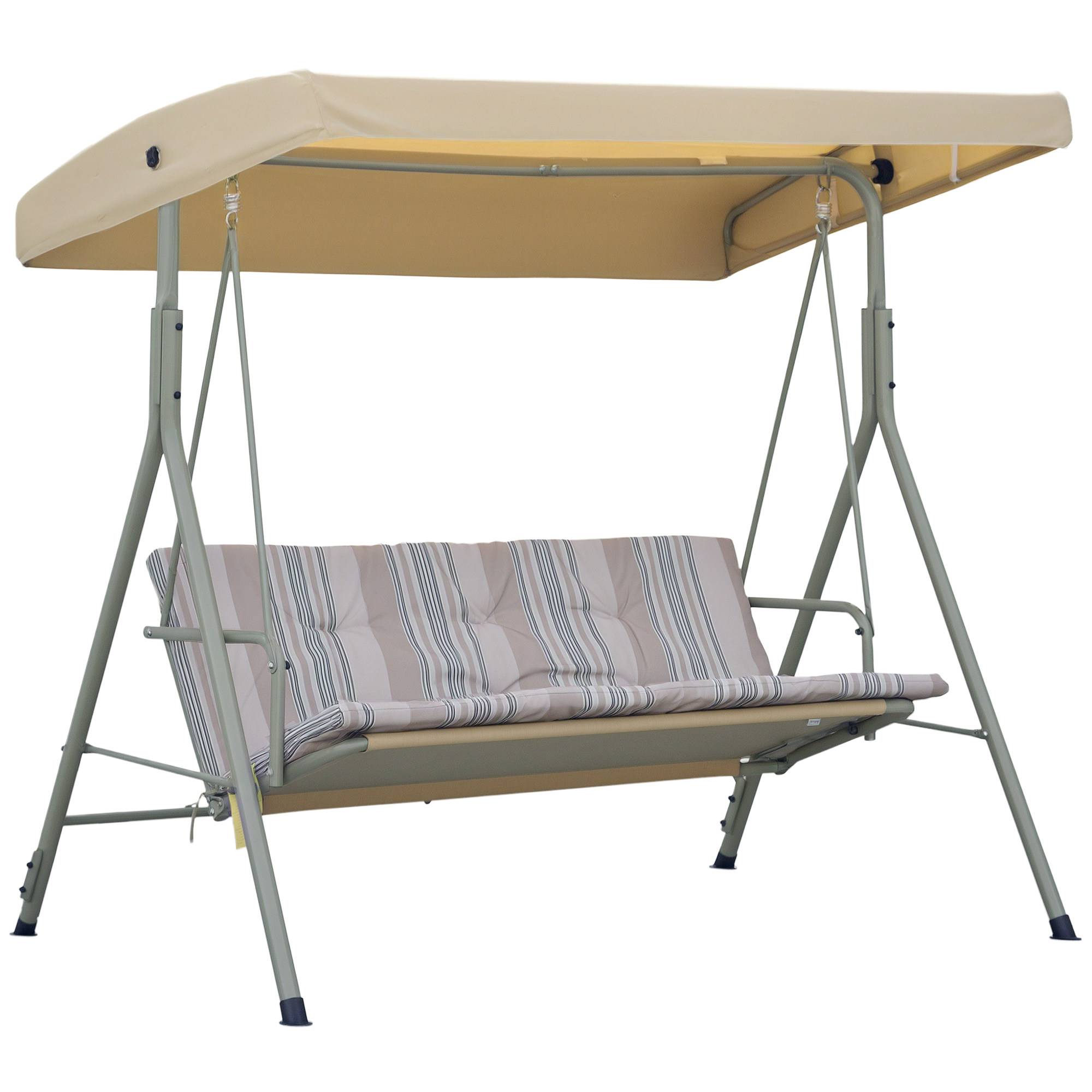 Balancelle 3 places acier patio jardin toit réglable coussins 437x279x396cm marron clair - ComfortXL Outdoor Living - Image 1