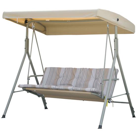 Balancelle 3 places acier patio jardin toit réglable coussins 437x279x396cm marron clair - ComfortXL Outdoor Living - Image 2