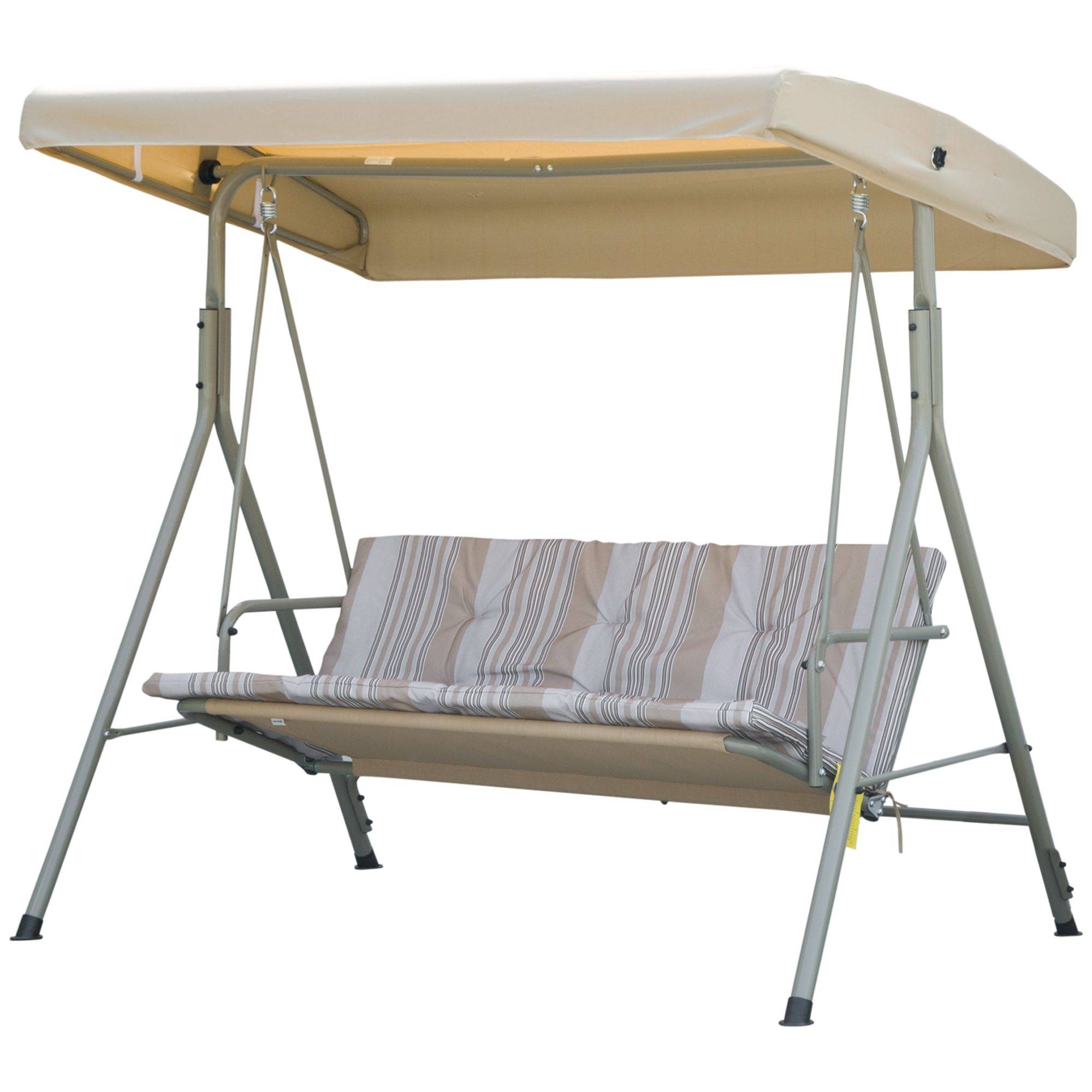 Balancelle 3 places acier patio jardin toit réglable coussins 437x279x396cm marron clair - ComfortXL Outdoor Living - Image 2