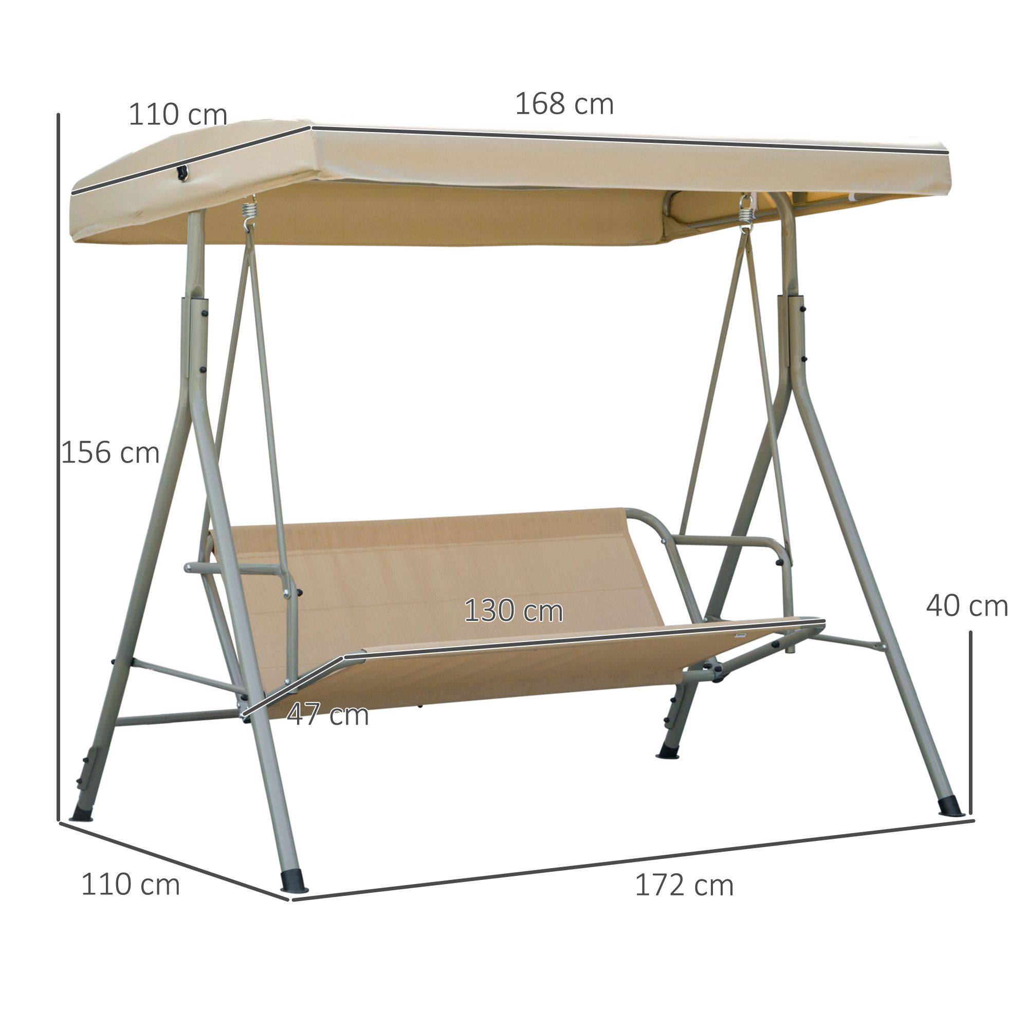 Balancelle 3 places acier patio jardin toit réglable coussins 437x279x396cm marron clair - ComfortXL Outdoor Living - Image 5