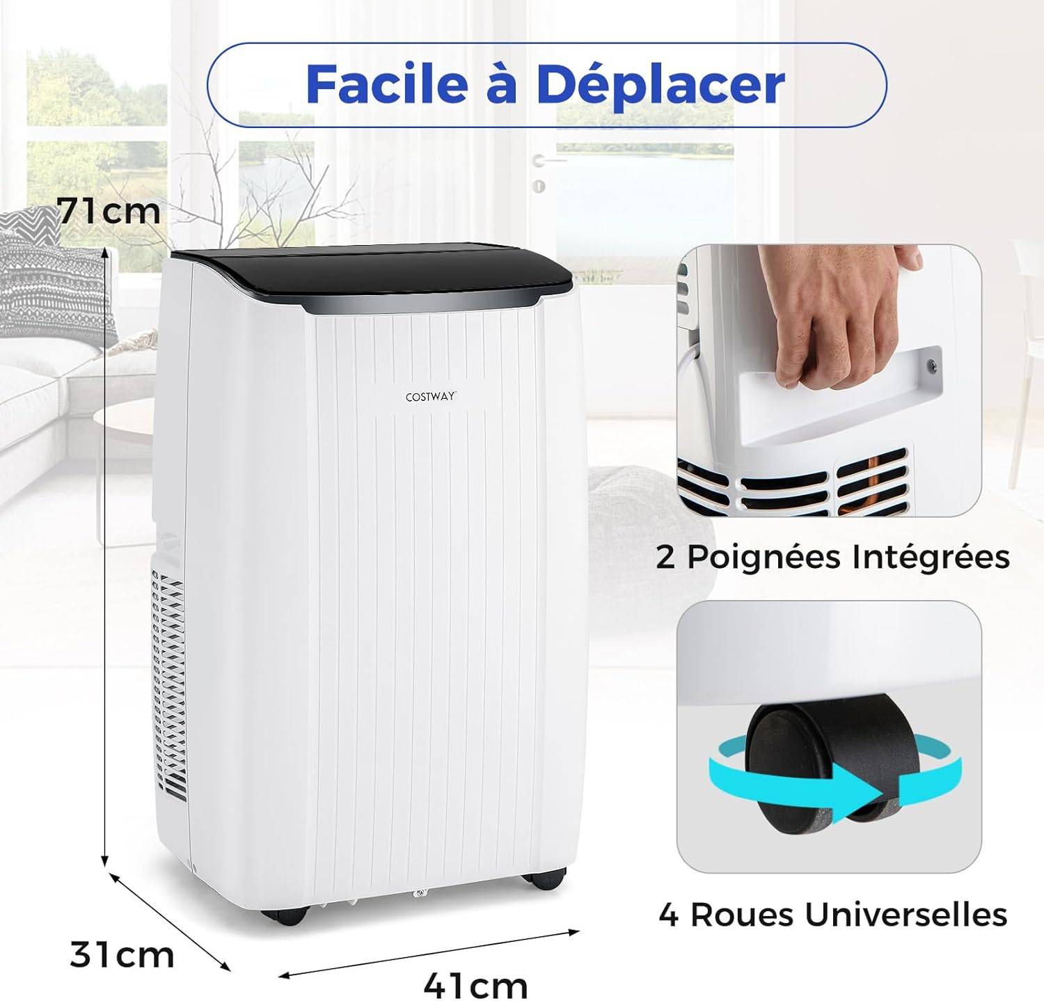 COSTWAY Climatiseur Mobile Silencieux 6 EN 1, Refroidissement,Chauffage,Ventilateur,Déshumidificateur,Mode Nuit,Rapide,Clim Mobile (Clim Pro|12000BTU) - Image 8