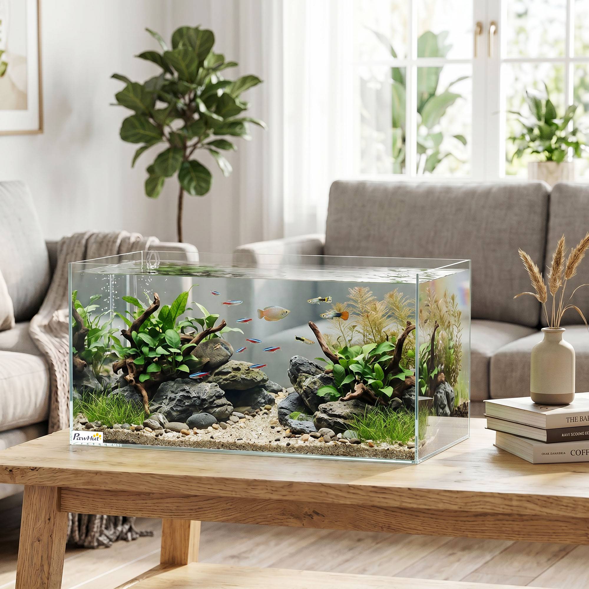 Sans Marque - Aquarium 43L en Verre Trempé avec Tapis de Protection Pour Poissons, Crevettes, Tortues, 50 x 30 x 30 cm, Transparent - Image 3