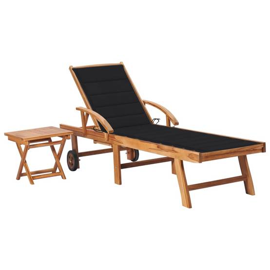 Helloshop26 - Transat chaise longue bain de soleil lit de jardin terrasse meuble d'extérieur avec table et coussin bois de teck solide - Imagen 1