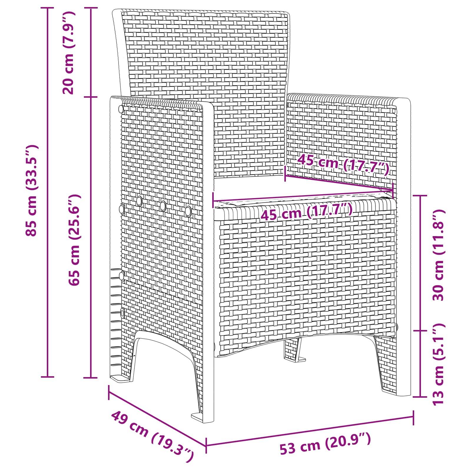 PANGIVO - Chaise de jardin polypropylène anthracites 53 x 49 x 85 cm, Poids :12.8kg - PANGIVO - Image 7