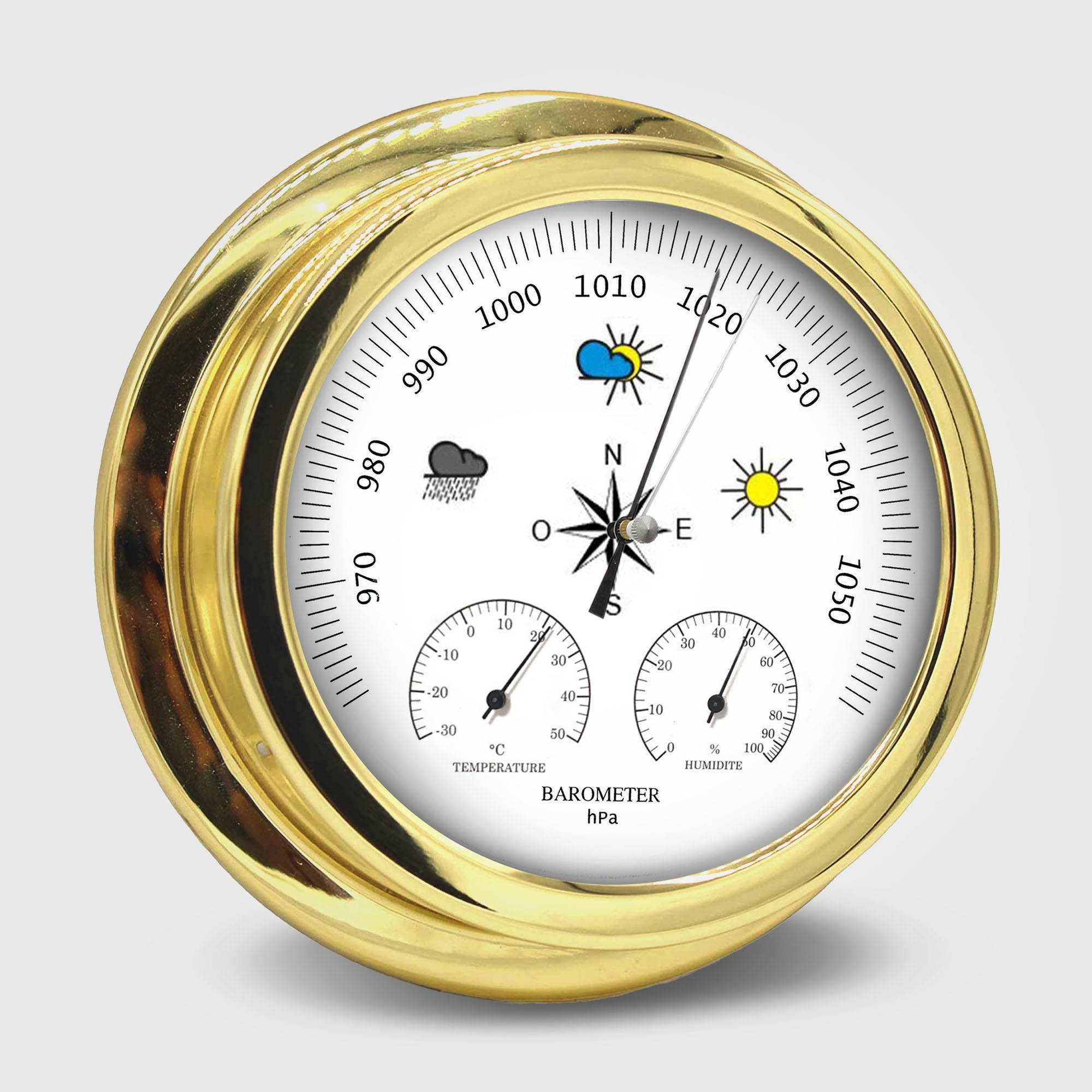 Fishtec - Baromètre Mécanique 3 en 1 avec Thermomètre et Hygromètre Cadre Doré 22,5 cm - Image 9