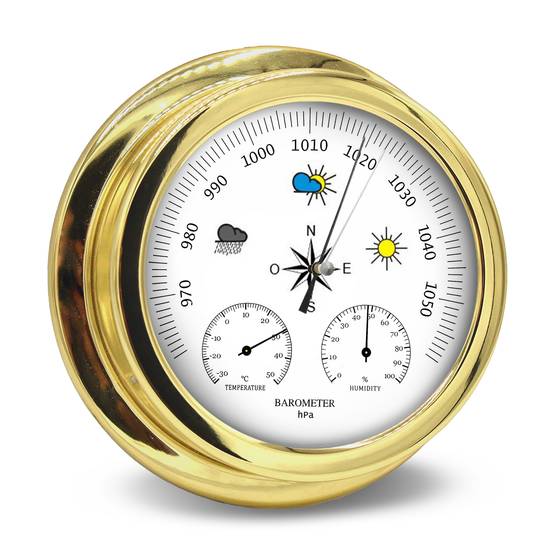 Baromètre Mécanique 3 en 1 avec Thermomètre et Hygromètre Cadre Doré 22,5 cm - Image 9