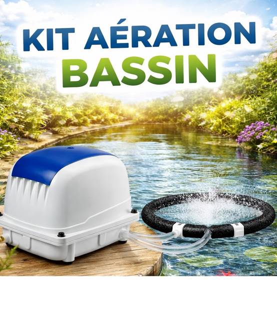 Set Aérateur Bassin Pompe à air 6000 l/h 1 diffuseur PRO 31 cm de diamètre SILENCIEUX. Pour 8000 - 10000 litres environ
