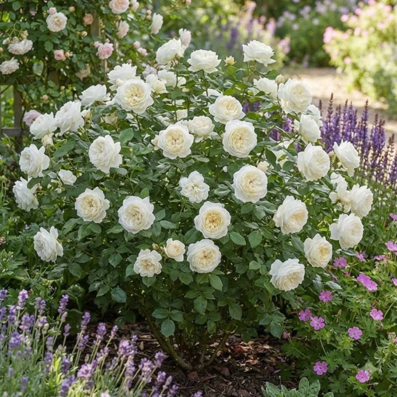 Rosier ancien Jeanne Moreau® 'Meidiaphaz' à fleurs Blanche - feuillage Caduc - Pot de 10 L - 1/2 tige-  hauteur à maturité De 0,50 m à 1,00 m - Image 2