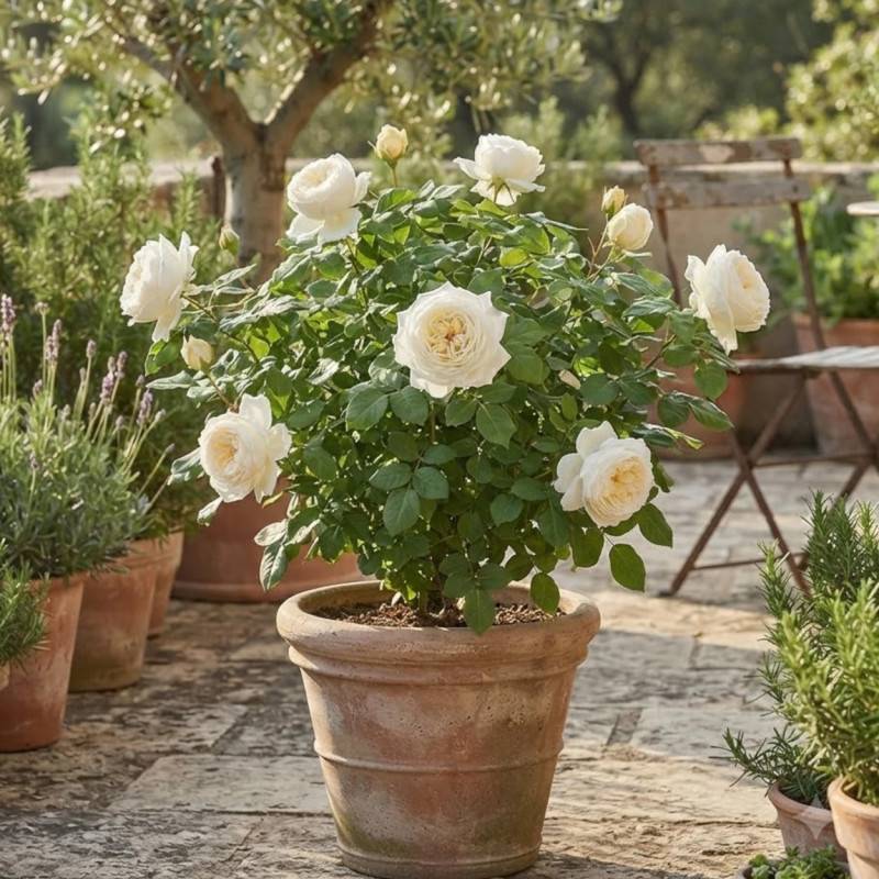 Rosier ancien Jeanne Moreau® 'Meidiaphaz' à fleurs Blanche - feuillage Caduc - Pot de 10 L - 1/2 tige-  hauteur à maturité De 0,50 m à 1,00 m - Image 3
