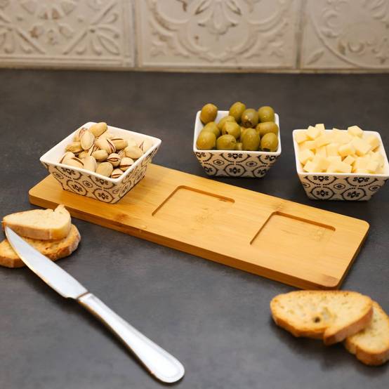 ~ Set apéritif tapas 3 verrines en bambou et céramique blanc et marron 36.5 x 10 cm Chemin de campagne - Imagen 4