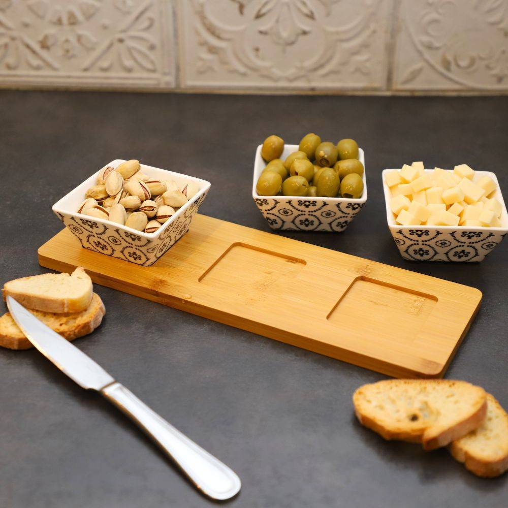 ~ Set apéritif tapas 3 verrines en bambou et céramique blanc et marron 36.5 x 10 cm Chemin de campagne - Imagen 4