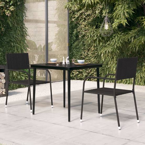 Table de Repas Extérieure Noire 80cm Structure Acier et Plateau en Verre, pour 2-4 Personnes – ComfortXL Outdoor Living - Image 1