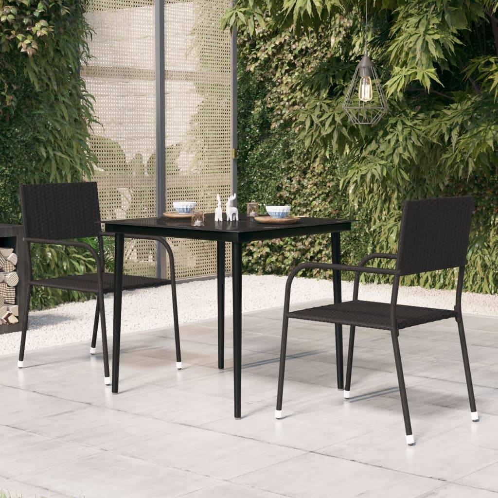 Table de Repas Extérieure Noire 80cm Structure Acier et Plateau en Verre, pour 2-4 Personnes – ComfortXL Outdoor Living - Image 1