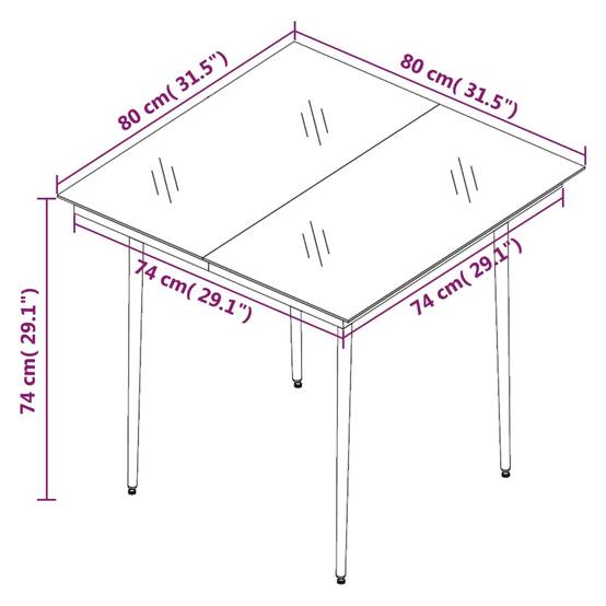 Table de Repas Extérieure Noire 80cm Structure Acier et Plateau en Verre, pour 2-4 Personnes – ComfortXL Outdoor Living - Image 5