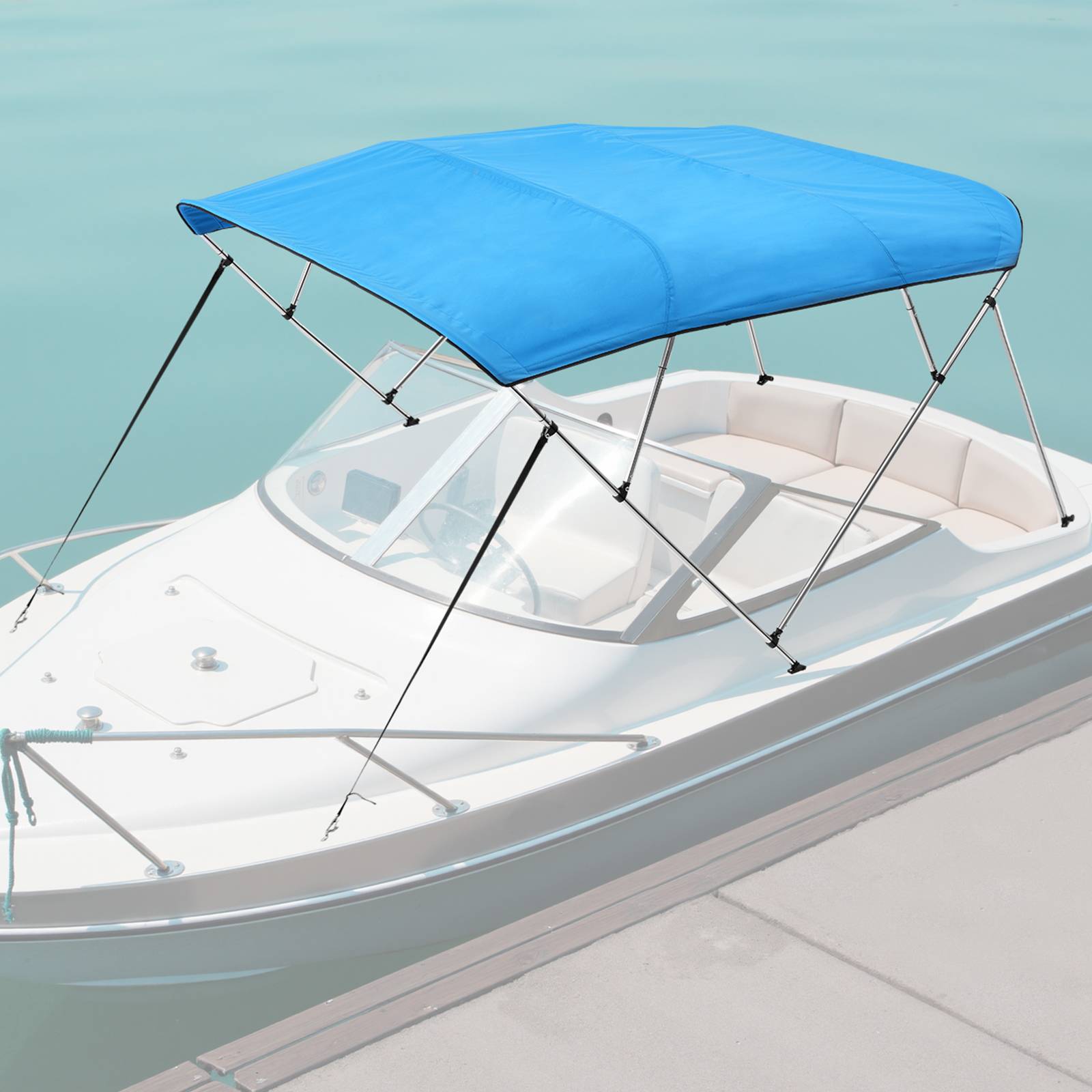 VEVOR Bimini bateau 4 arceaux, 243x137x185-198 cm, alu, polyester 600D, bleu. - Image 8