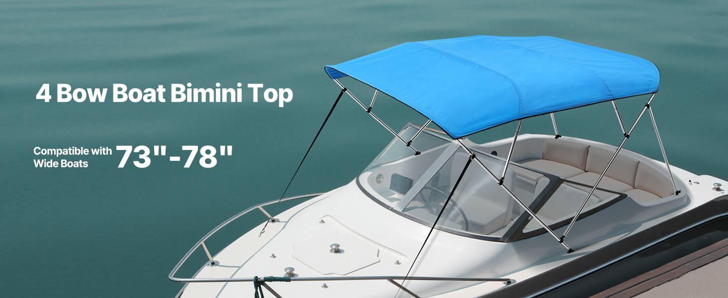 VEVOR Bimini bateau 4 arceaux, 243x137x185-198 cm, alu, polyester 600D, bleu. - Image 9