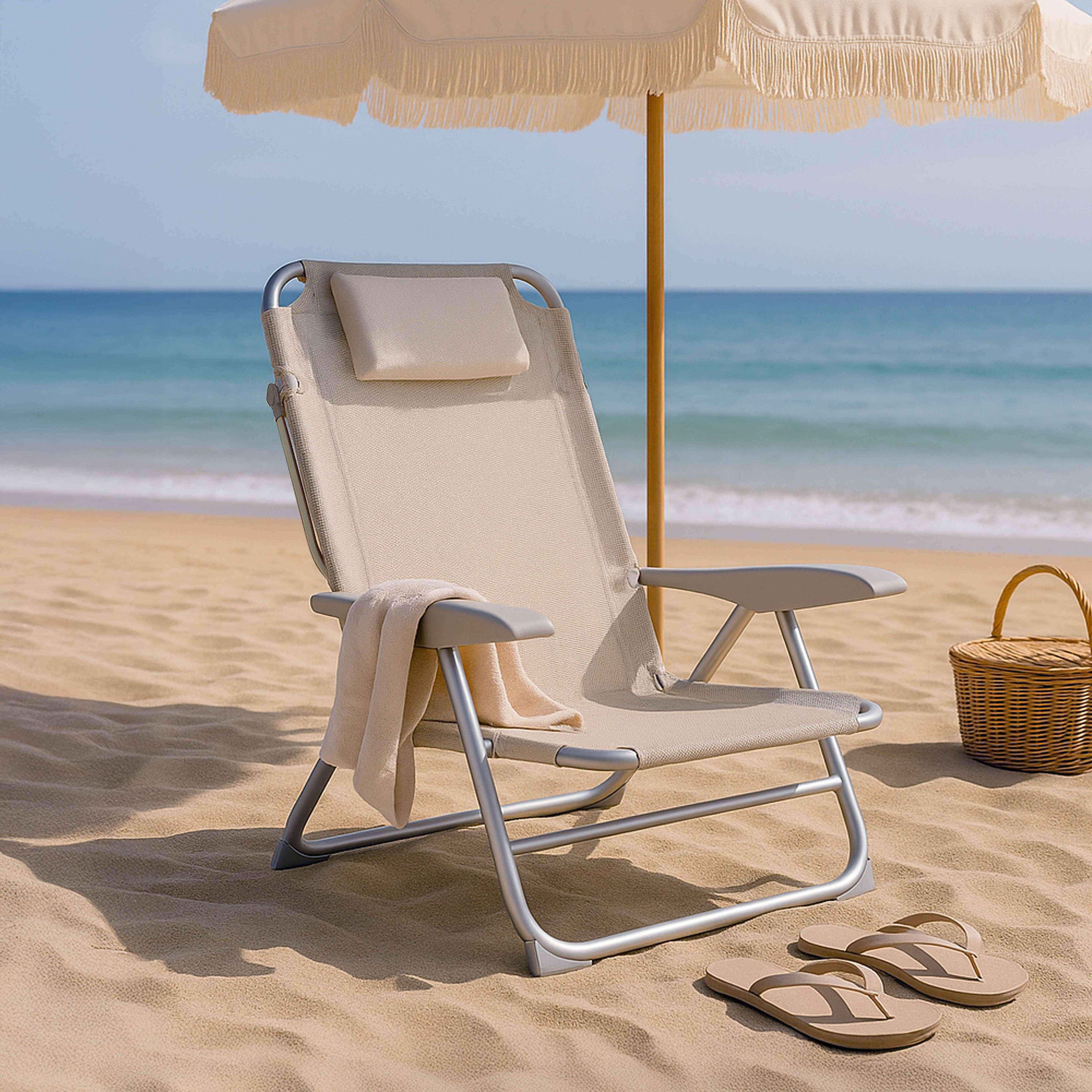 Oviala - Fauteuil clic clac des plages en polyester gris - Oviala - Imagen 2