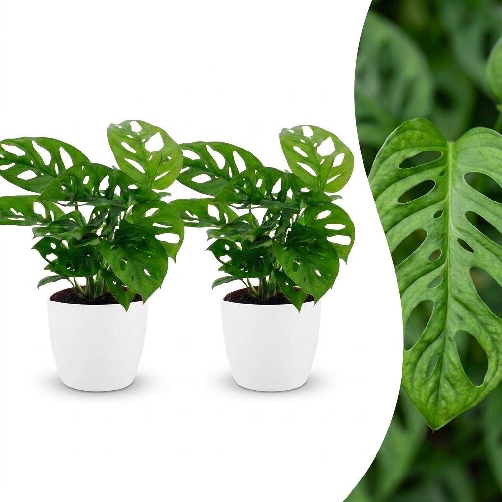 Monstera adansonii - avec pot blanc - lot de 2 - Ø12cm - ↕25cm - Plantes d’intérieur