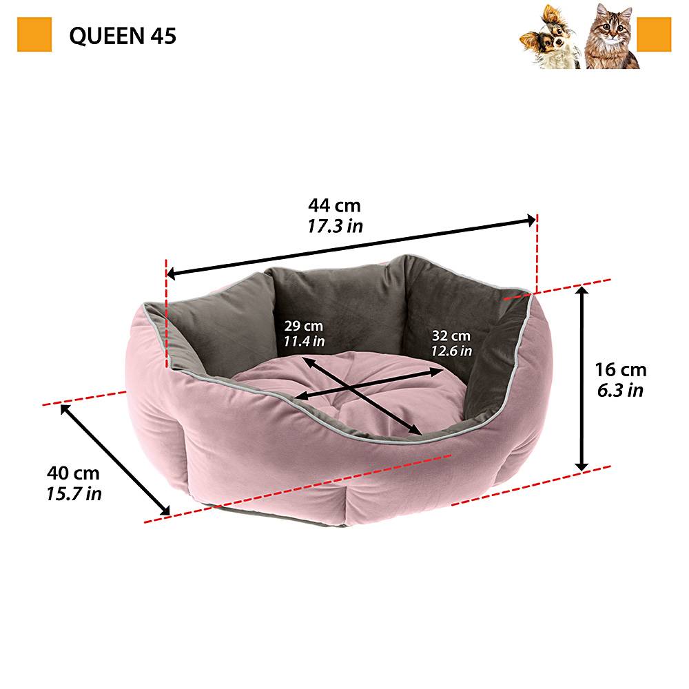 Ferplast - Ferplast Divan pour chats et chiens QUEEN 45 con coussin, couchage rembourré pour animaux, double-face, velours doux, lavable, 44x40x16, gris - Imagen 2
