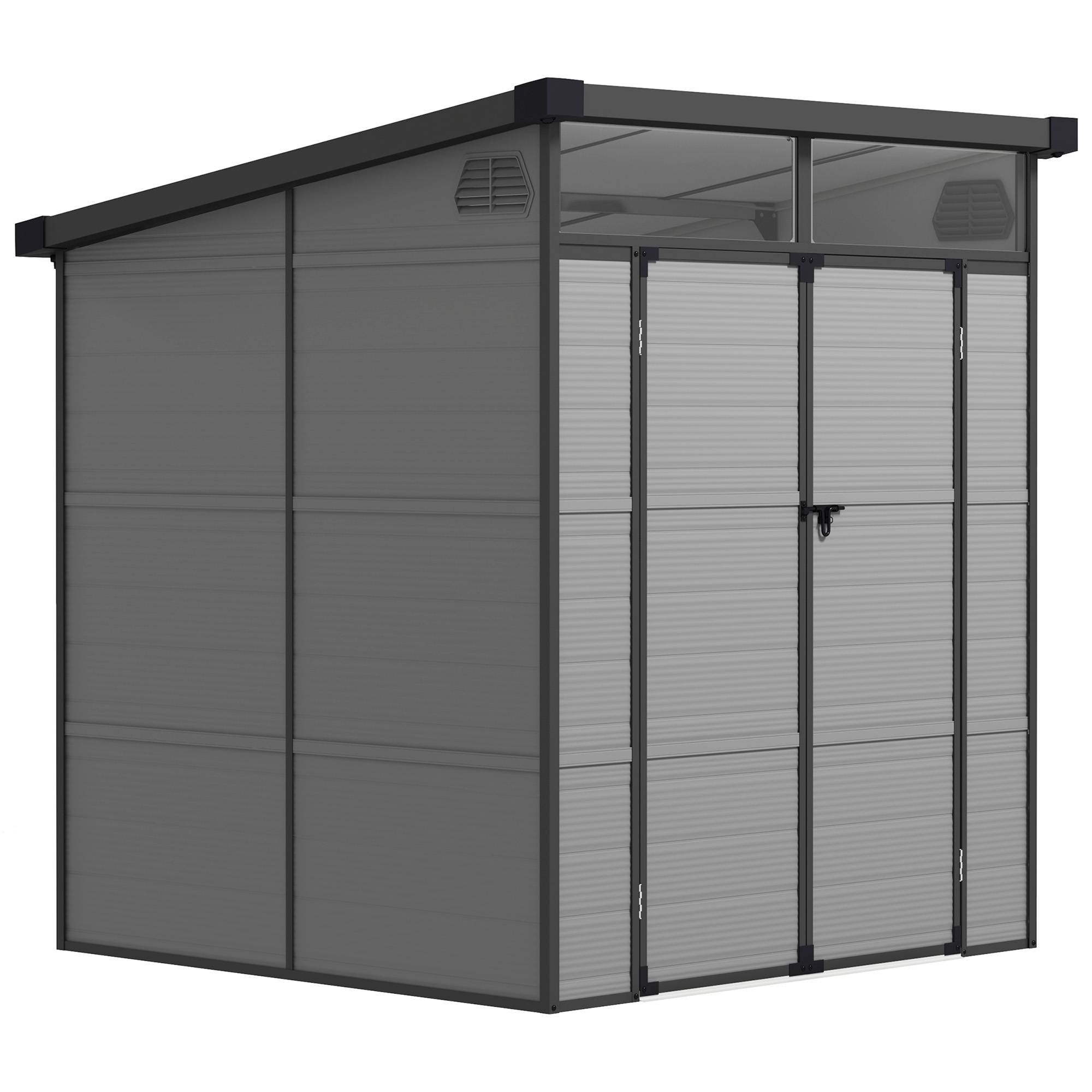 Abri de jardin résine rangement outils double porte fenêtres 190x191x215cm gris - ComfortXL Outdoor Living - Image 1