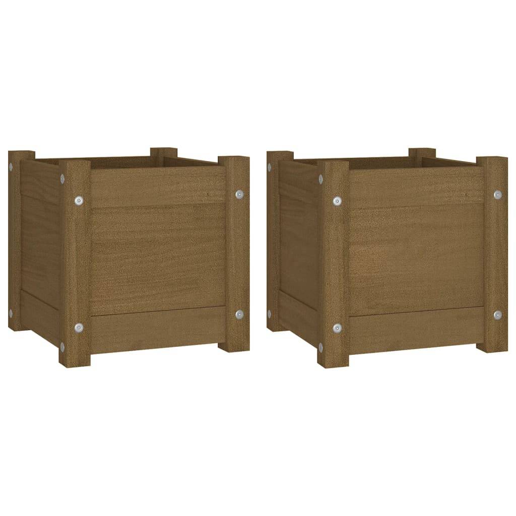 Maison Chic - Lot de 2 Jardinières, Bac à fleurs, Pot de fleurs d'extérieur Marron miel 31x31x31cm Bois de pin - Imagen 1