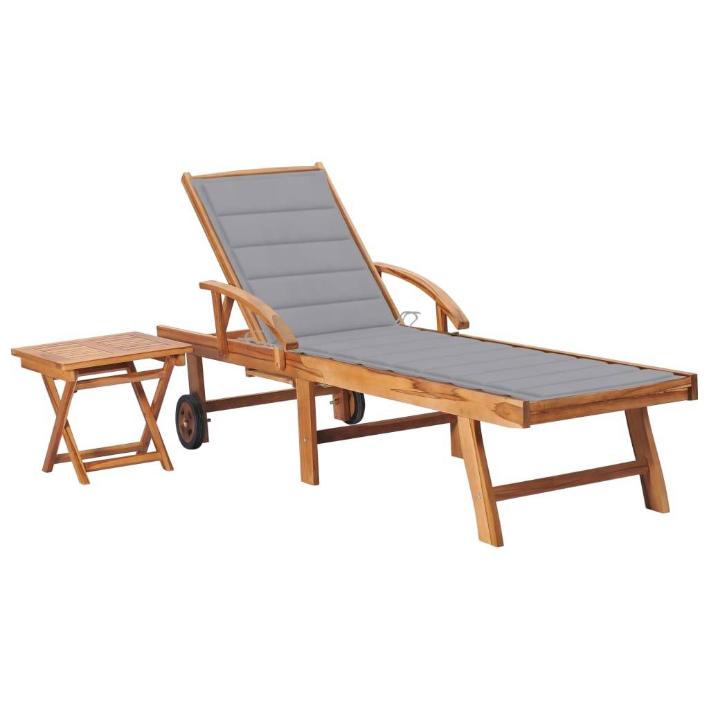 Helloshop26 - Transat chaise longue bain de soleil lit de jardin terrasse meuble d'extérieur avec table et coussin bois de teck solide - Imagen 1