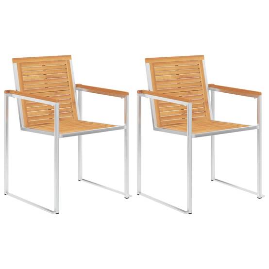 Fauteuils de Repas Extérieur Haut de Gamme en Teck et Acier Inox Lot de 2 Coussins Beige – ComfortXL Outdoor Living - Image 2