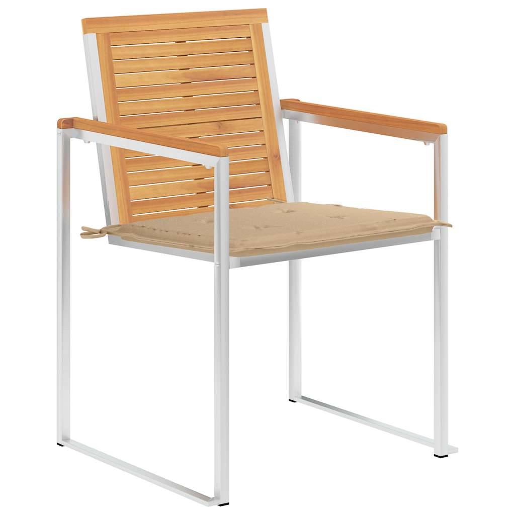 Fauteuils de Repas Extérieur Haut de Gamme en Teck et Acier Inox Lot de 2 Coussins Beige – ComfortXL Outdoor Living - Image 3