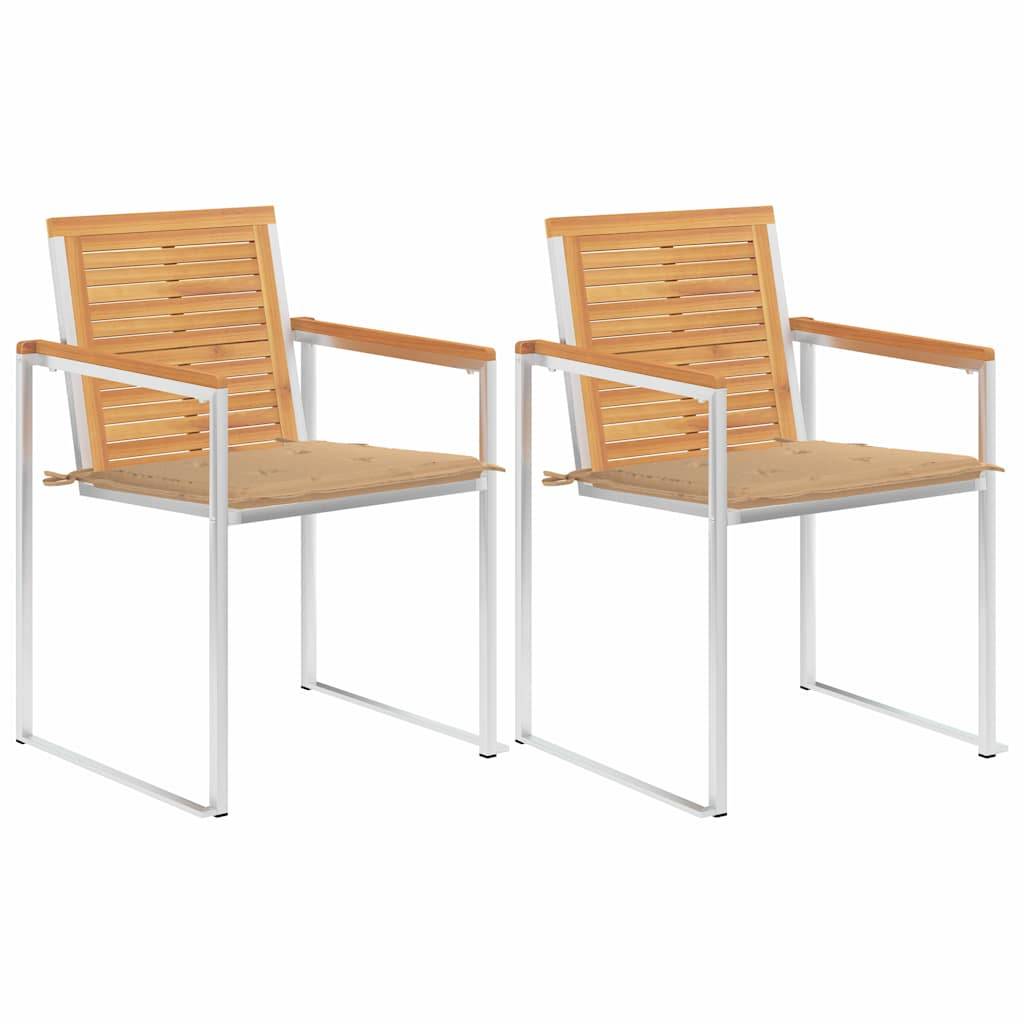 Fauteuils de Repas Extérieur Haut de Gamme en Teck et Acier Inox Lot de 2 Coussins Beige – ComfortXL Outdoor Living - Image 1