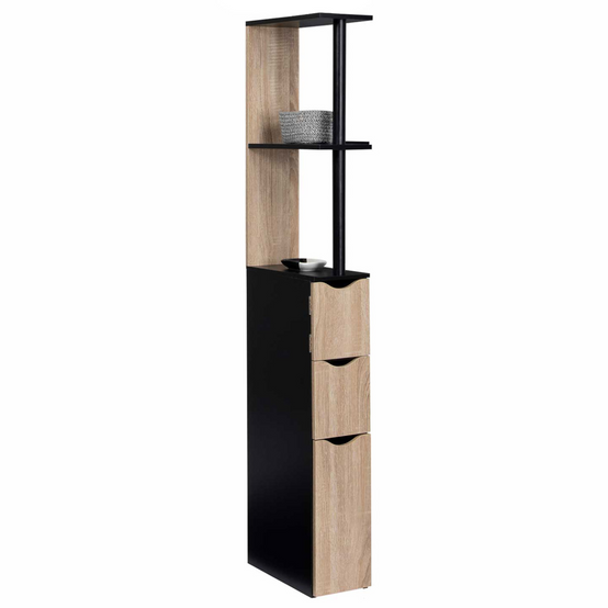 Meuble WC étagère WILLY bois 3 portes noir et hêtre - Image 2
