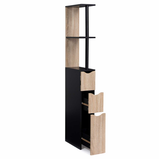 Meuble WC étagère WILLY bois 3 portes noir et hêtre - Image 3