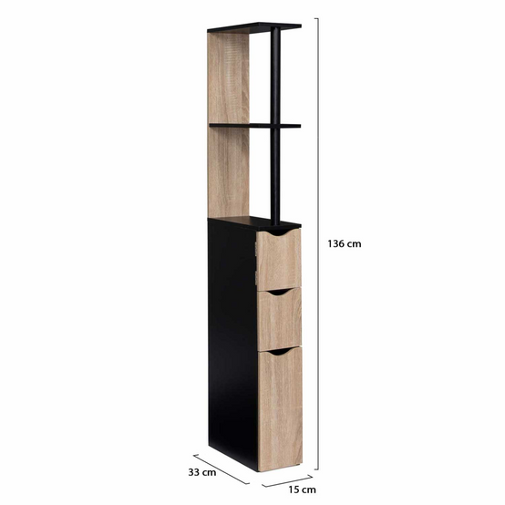 Meuble WC étagère WILLY bois 3 portes noir et hêtre - Image 5