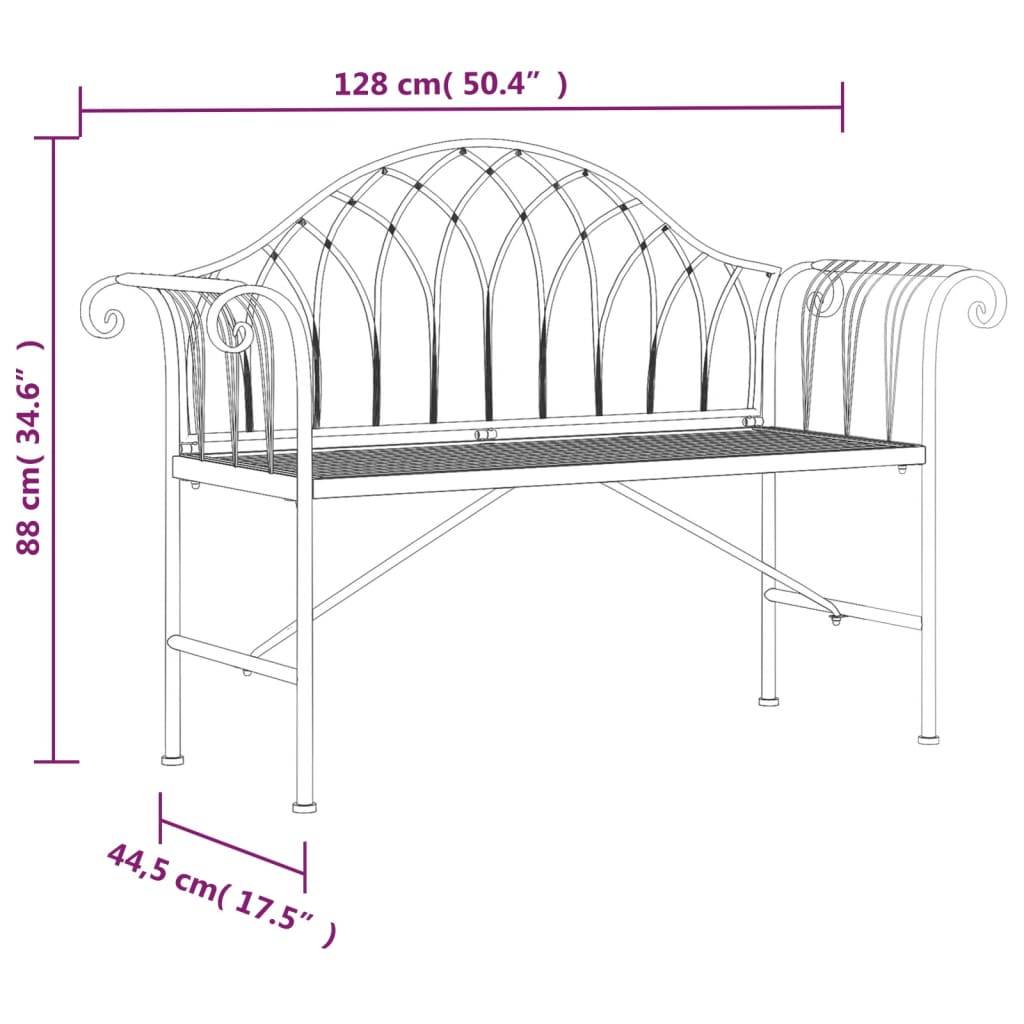 Helloshop26 - Banc de jardin meuble de patio d'extérieur terrasse 2 places 128 x 44,5 x 88 cm noir acier - Imagen 5