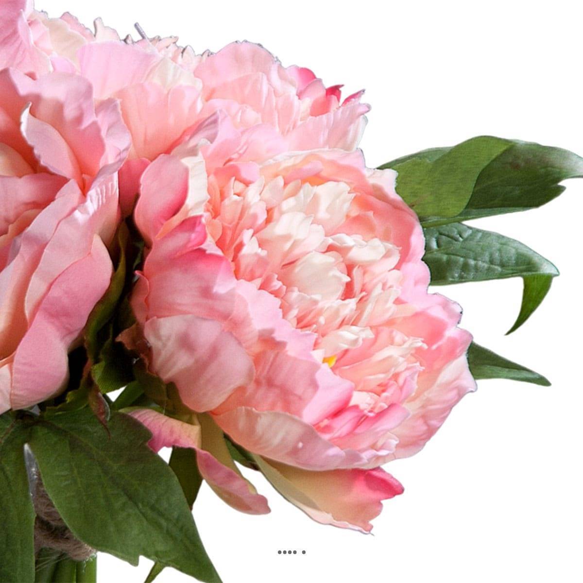 Bouquet de 3 Pivoines epanouies artificielles Corde et feuillage H 26 cm Rose - couleur: Rose - Image 3