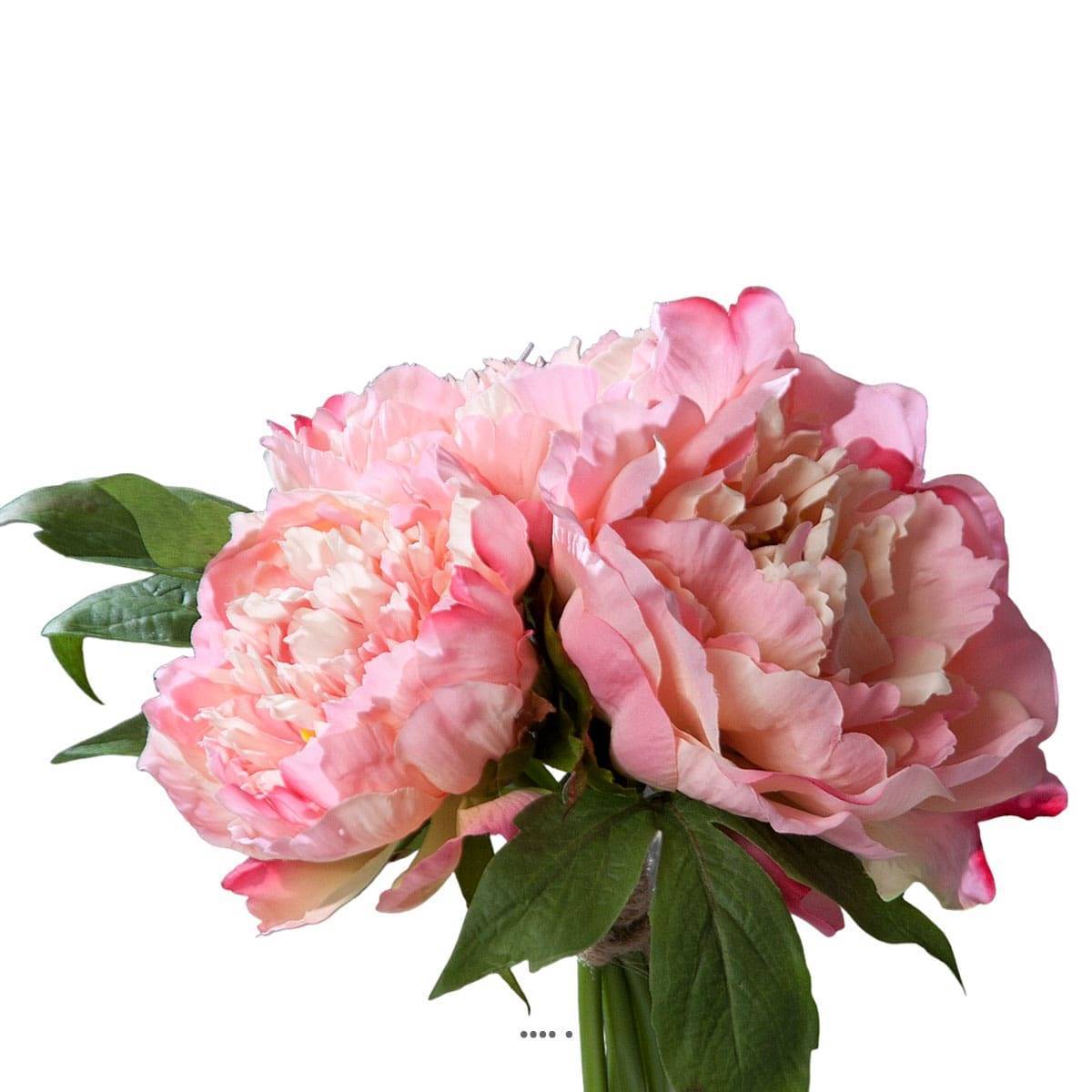 Bouquet de 3 Pivoines epanouies artificielles Corde et feuillage H 26 cm Rose - couleur: Rose - Image 2