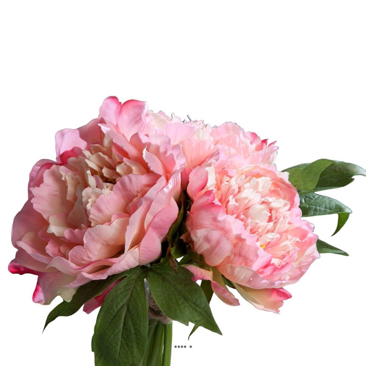 Bouquet de 3 Pivoines epanouies artificielles Corde et feuillage H 26 cm Rose - couleur: Rose - Image 1