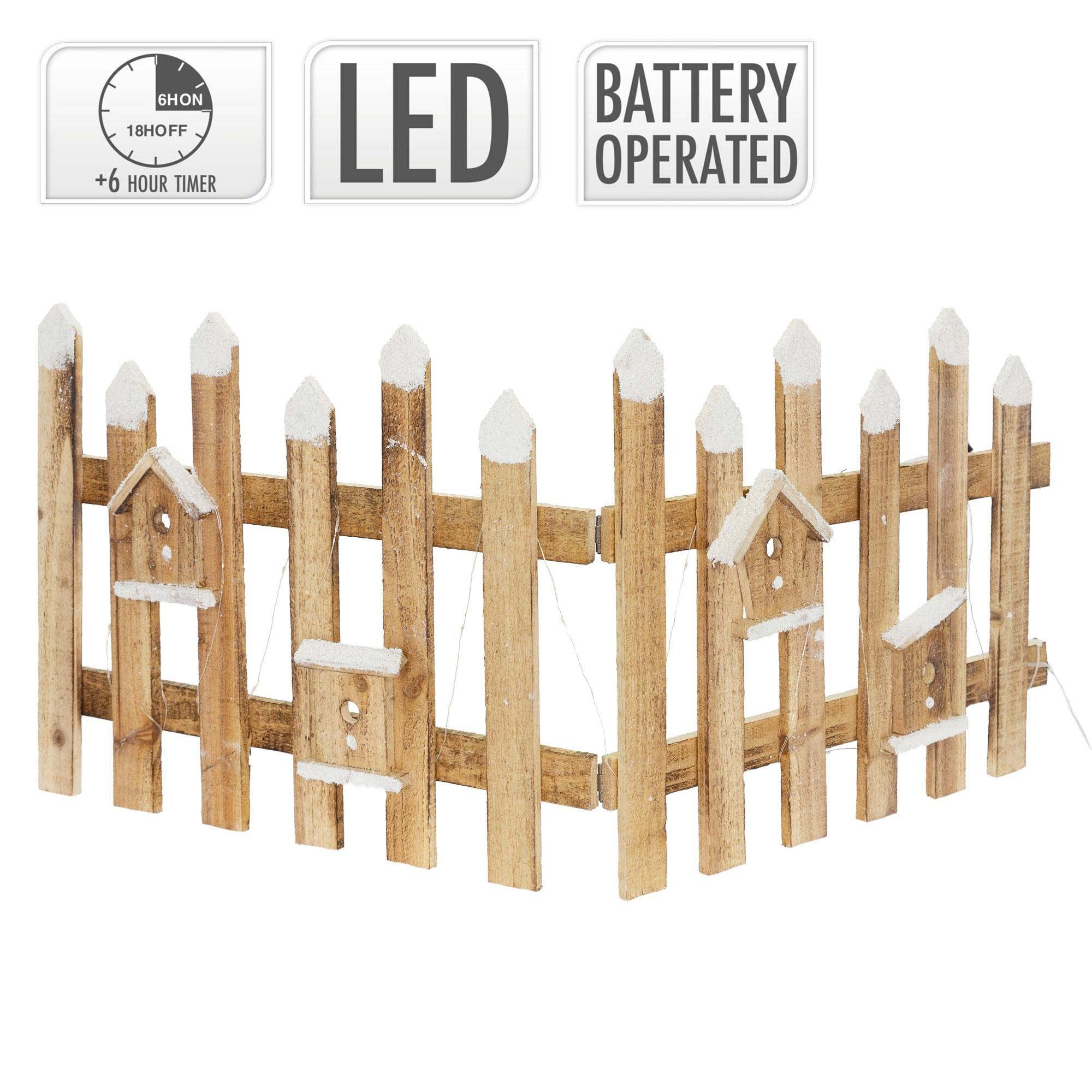Ecd-Germany - Clôture de jardin de Noël illumination LED décoration festive en bois 98x39 cm - Imagen 4