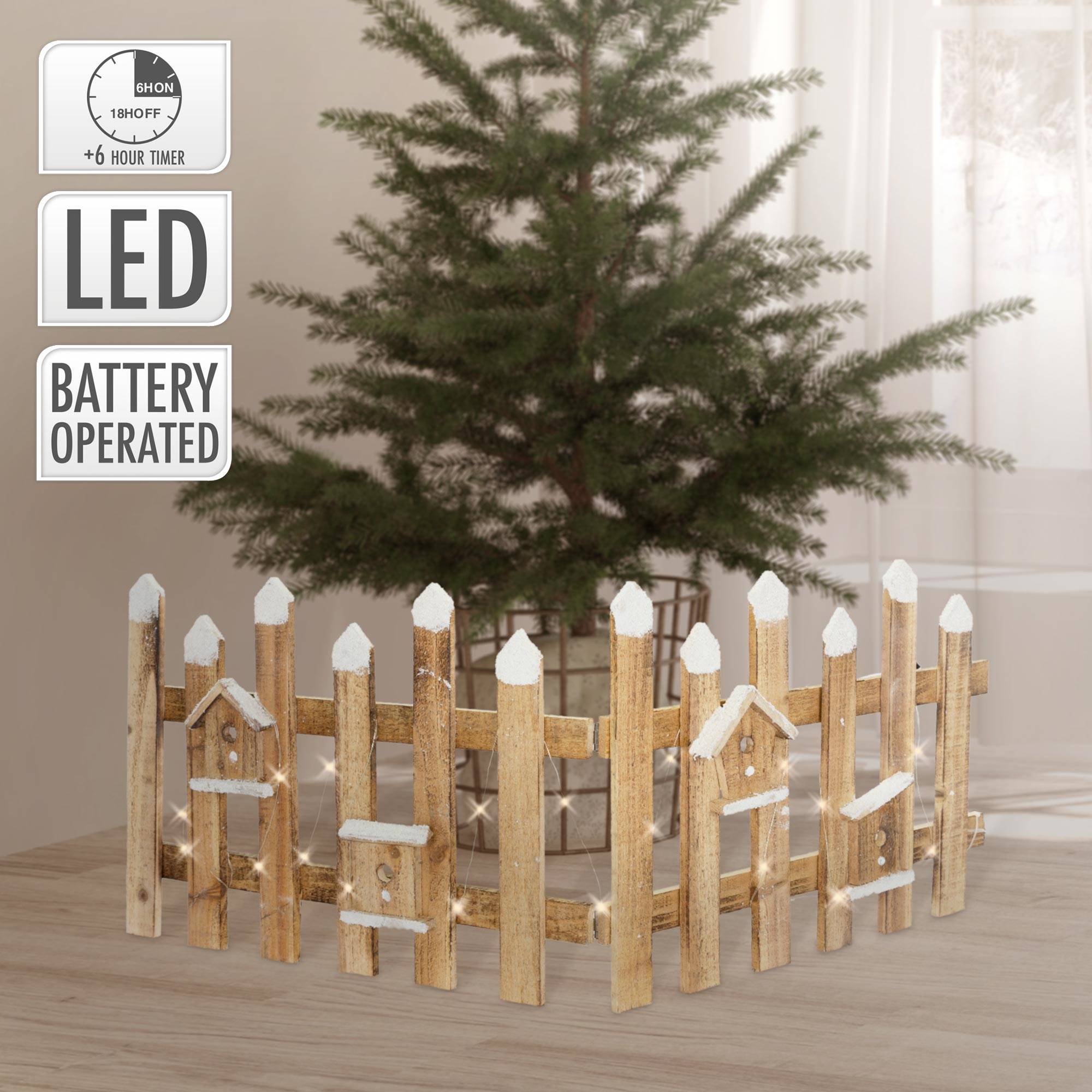 Ecd-Germany - Clôture de jardin de Noël illumination LED décoration festive en bois 98x39 cm - Imagen 6