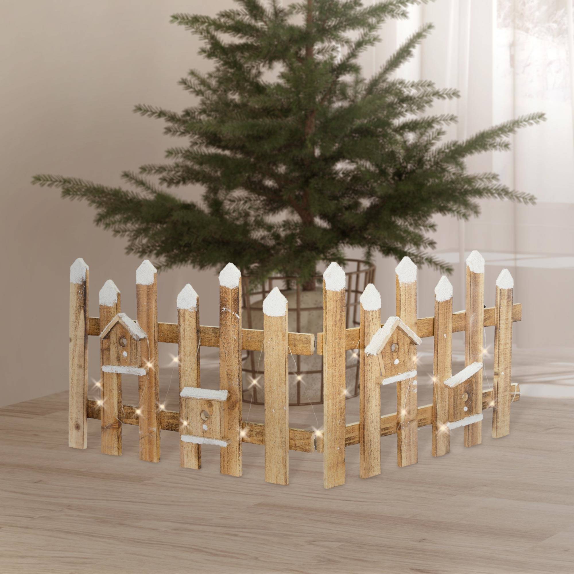 Ecd-Germany - Clôture de jardin de Noël illumination LED décoration festive en bois 98x39 cm - Imagen 1