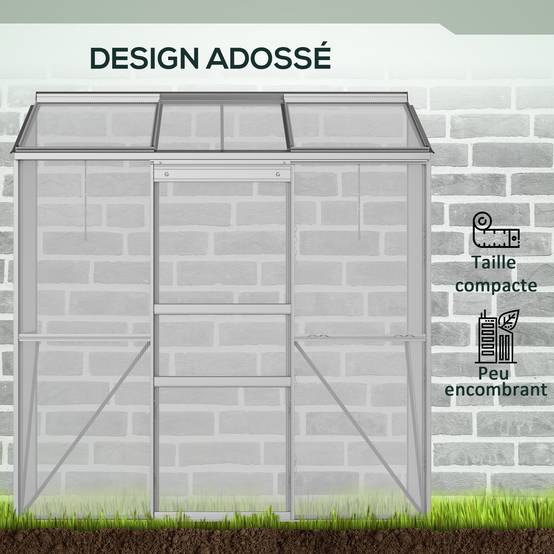 Serre Adossée Polycarbonate Aluminium 2 Fenêtres de Toit Porte Coulissante 1,9x0,7x2 m - ComfortXL Outdoor Living - Image 6