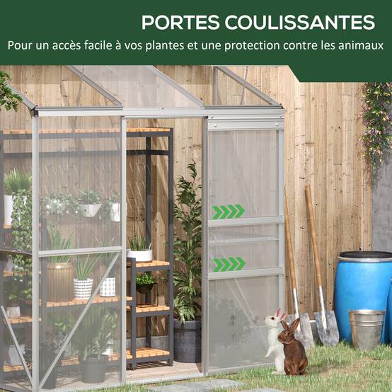Serre Adossée Polycarbonate Aluminium 2 Fenêtres de Toit Porte Coulissante 1,9x0,7x2 m - ComfortXL Outdoor Living - Image 8