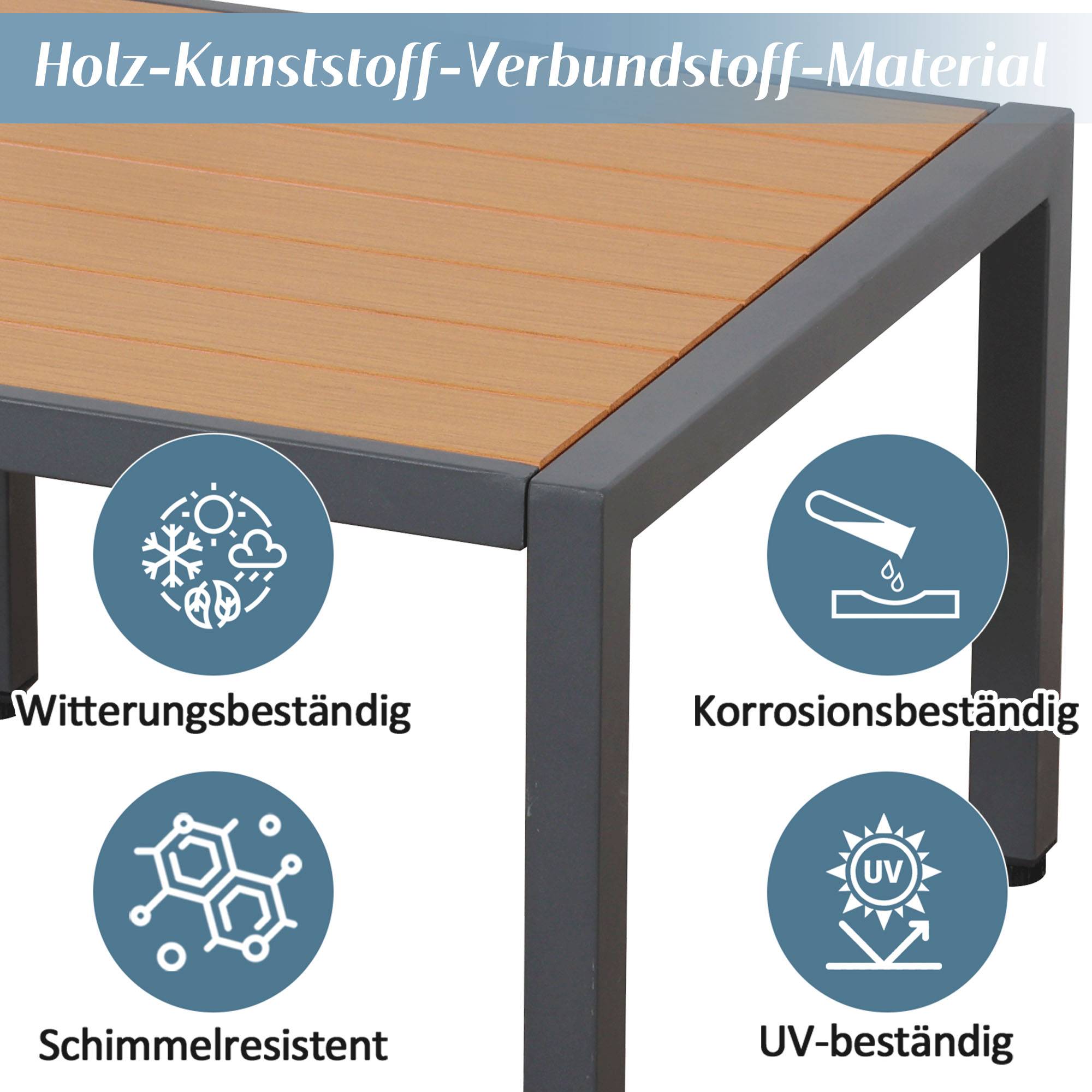Ensemble jardin modulable : canapé + 2 tables, acier galvanisé, plateau bois-plastique, balcon/jardin, gris-noir - Image 8