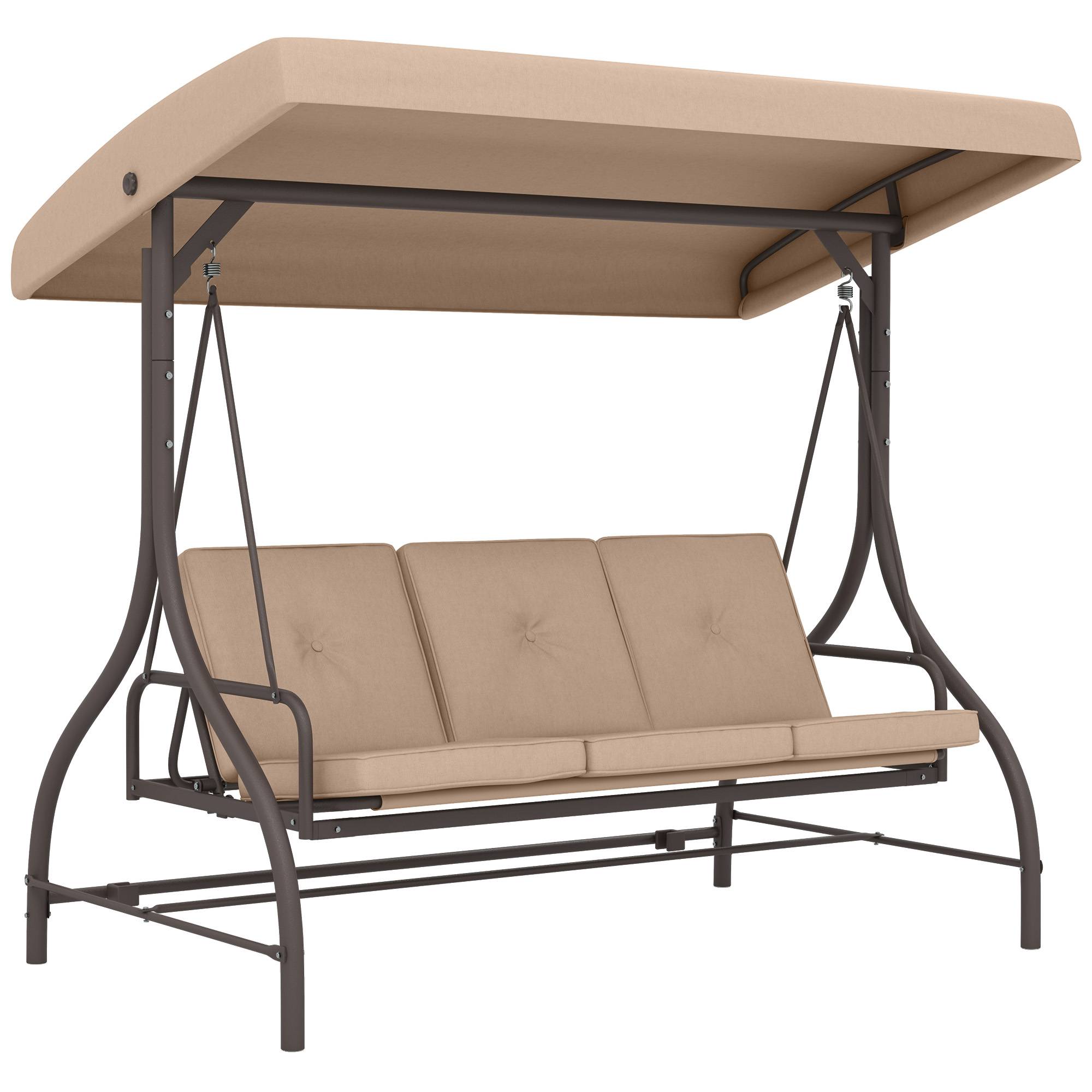 Outsunny - Balancelle de jardin convertible 3 places avec coussins métal polyester kaki - Outsunny - Imagen 1