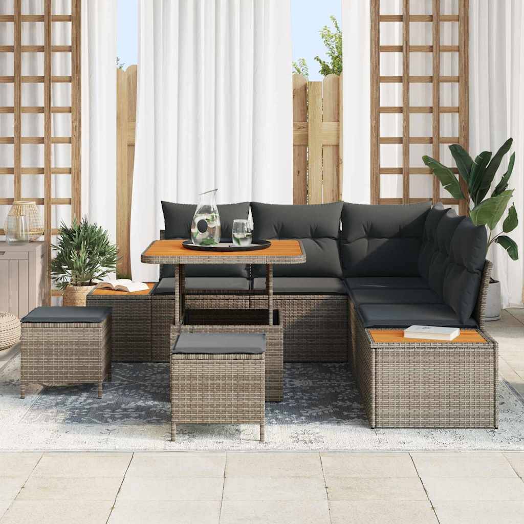 Salon Bas avec Repose-Pieds 8 Pcs Polyrotin & Acacia 7 Places Table Haute pour Dîners et Détente Gris – ComfortXL Outdoor Living - Image 3